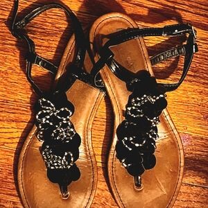Black and Silver Beaded Sandals
